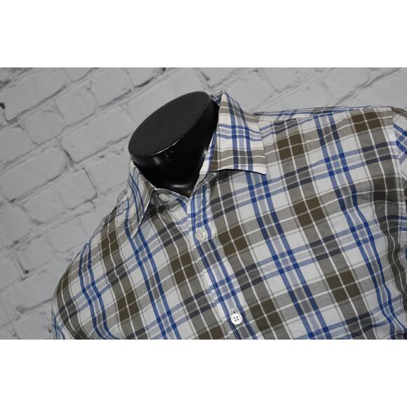 Boss Hugo Boss Dress Shirt Mens Size XL Regular Fit Brown Blue Plaids Cotton - Picture 4 of 7